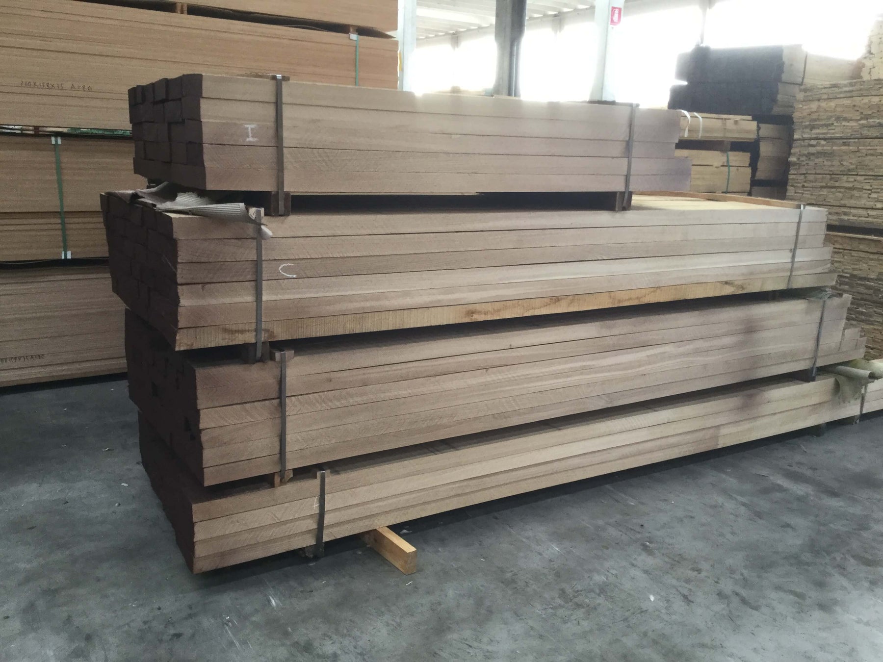 Timber pack of European white oak ready to be machined