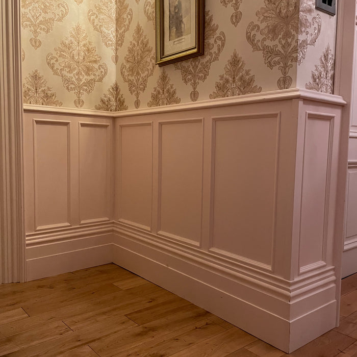 MDF Wall panel kit installed along side a timber dado rail and timber skirting board